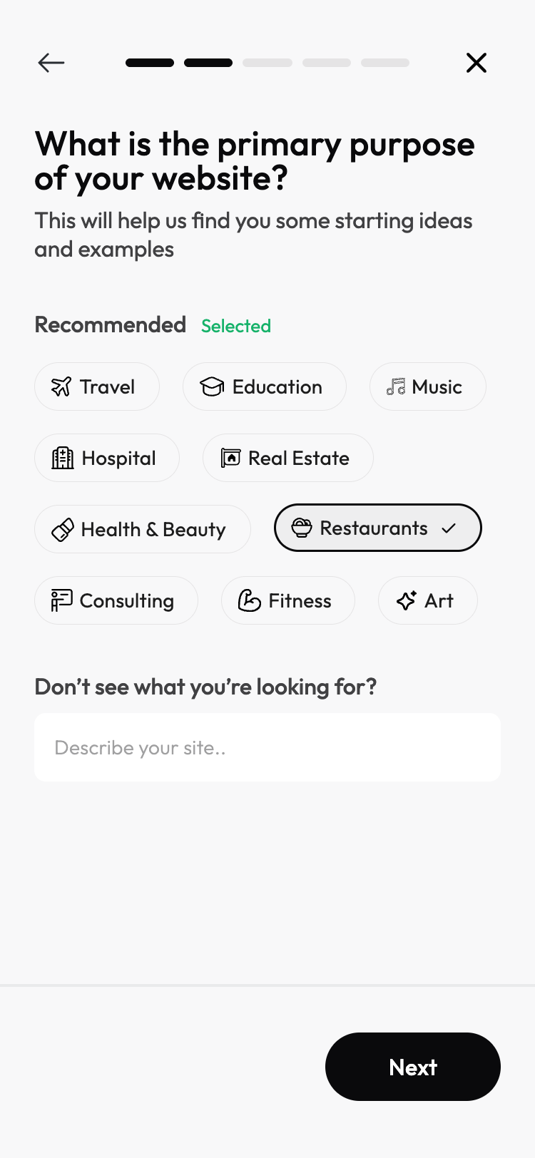 What is the primary purpose of your website: Restaurants picked from the recommended categories